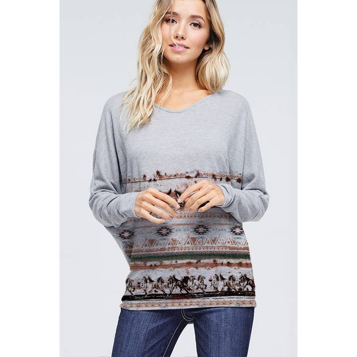 Phil Love - Wholesale Tunic - Women's - Aztec Horse print back lace up top2