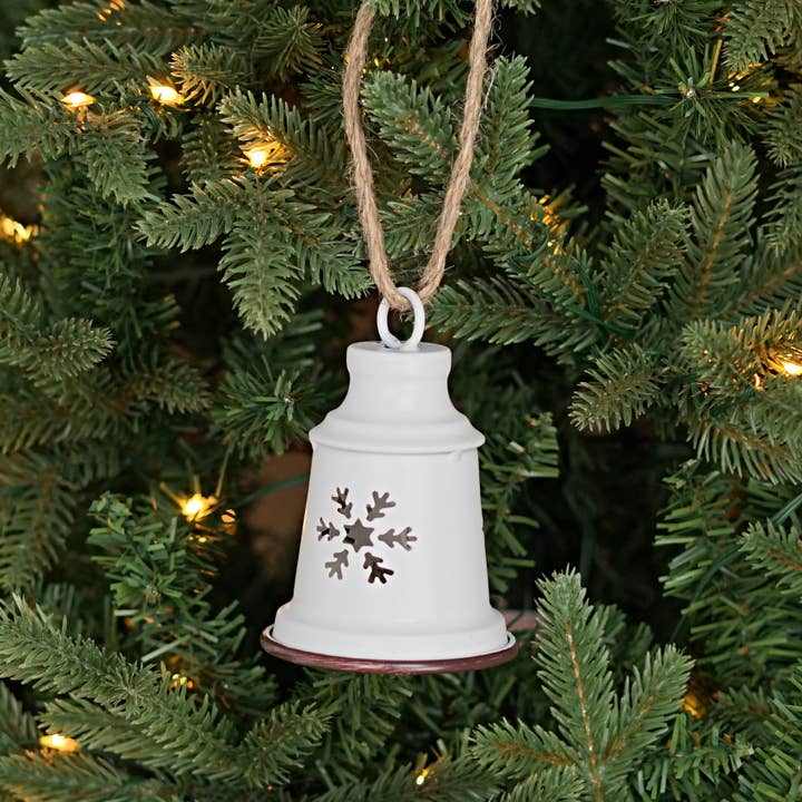 570693- Holiday White Metal Jingle Bell w. Snowflake Cut-off for wholesale by Holiday Depot Inc.