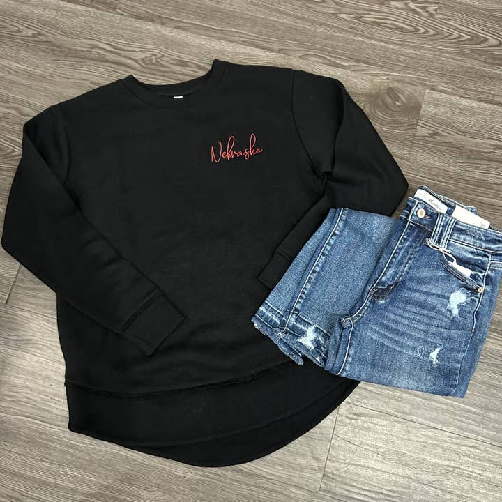 (CUSTOMIZABLE) Cursive State Embroidered Crew Sweatshirt for wholesale by West Anna Designs