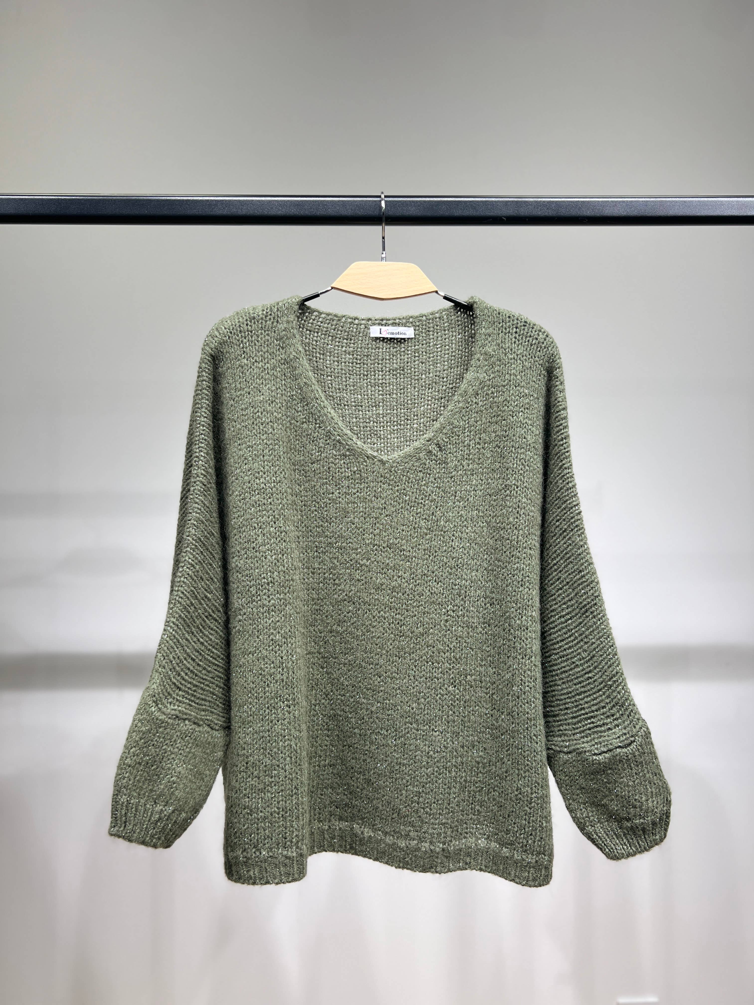 L'Emotion – Pulôver - Mulher por atacado – Suéter de malha larga com manga longa em lurex 60% mohair/lã virgem9