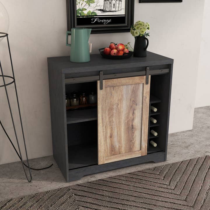 Orange County Decor - Wholesale Cabinet - 31 Inch Farmhouse Barn Door Bar Cabinet For Living Room, Dining Room Dark Grey Particle Board