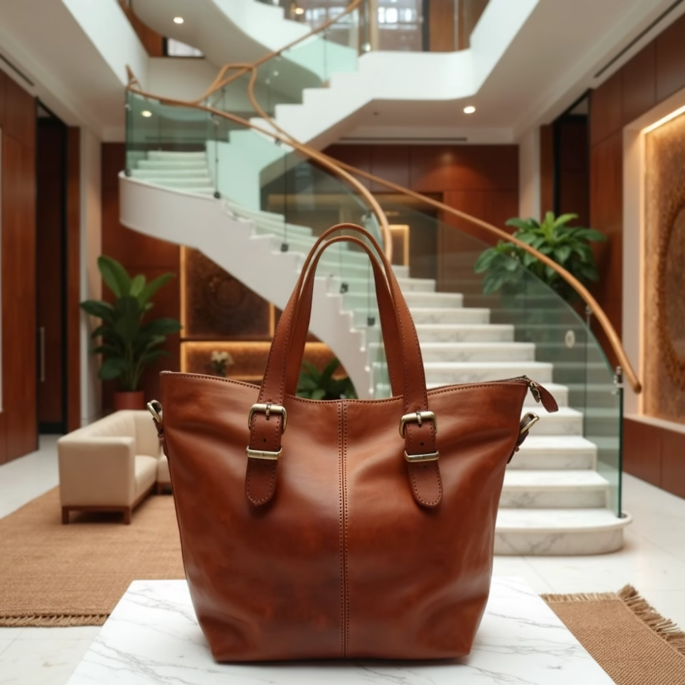 Sac cabas en cuir marocain – Sac à main artisanal fait main en