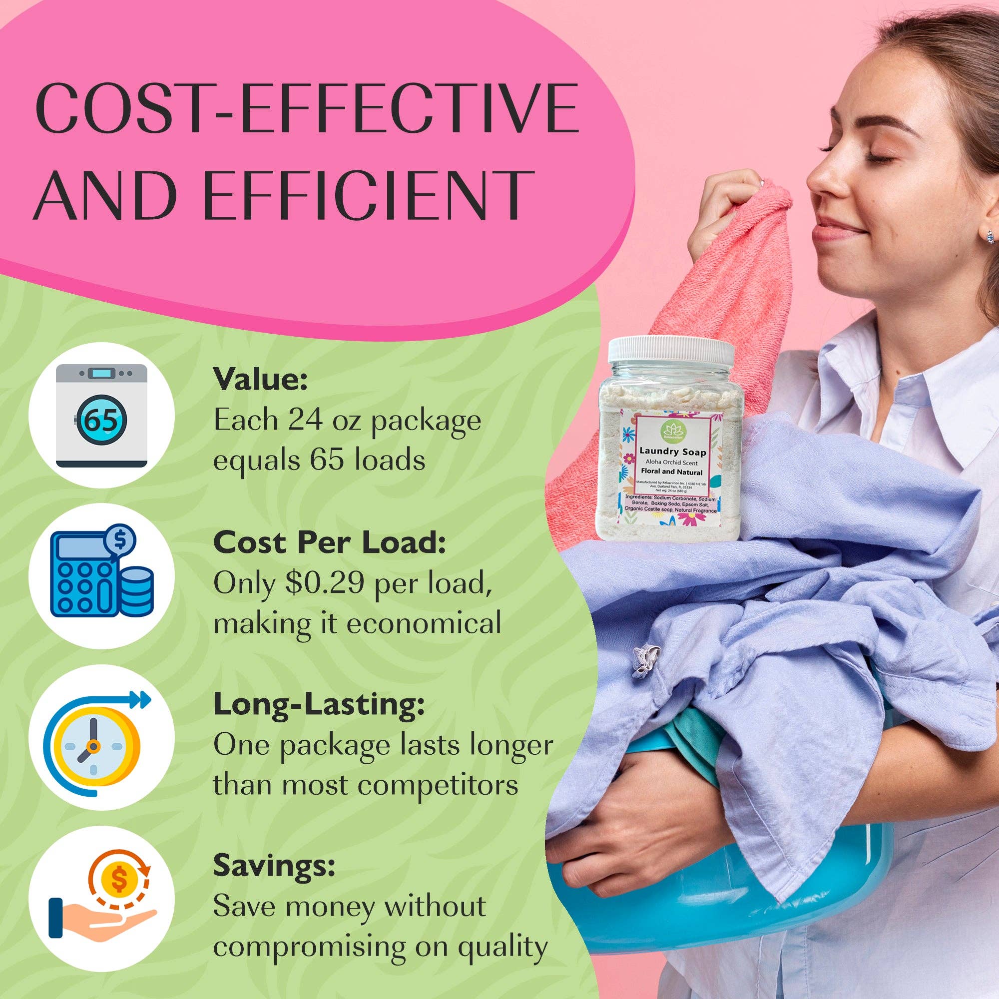 Relaxcation - Wholesale Laundry Detergent Powder/Pods - Laundry Soap Detergent Gentle Cleaning Aloha Orchid 24oz3