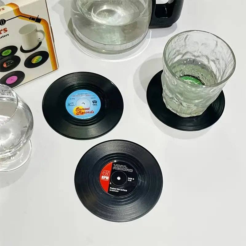 Huis Van Merken - Vendita all'ingrosso Sottobicchiere - Set di 6 sottobicchieri in vinile retrò American Rock3