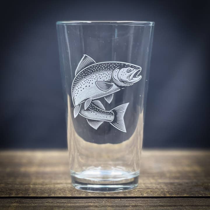 Salmon - Pint glass for wholesale by Adirondack Etching LLC