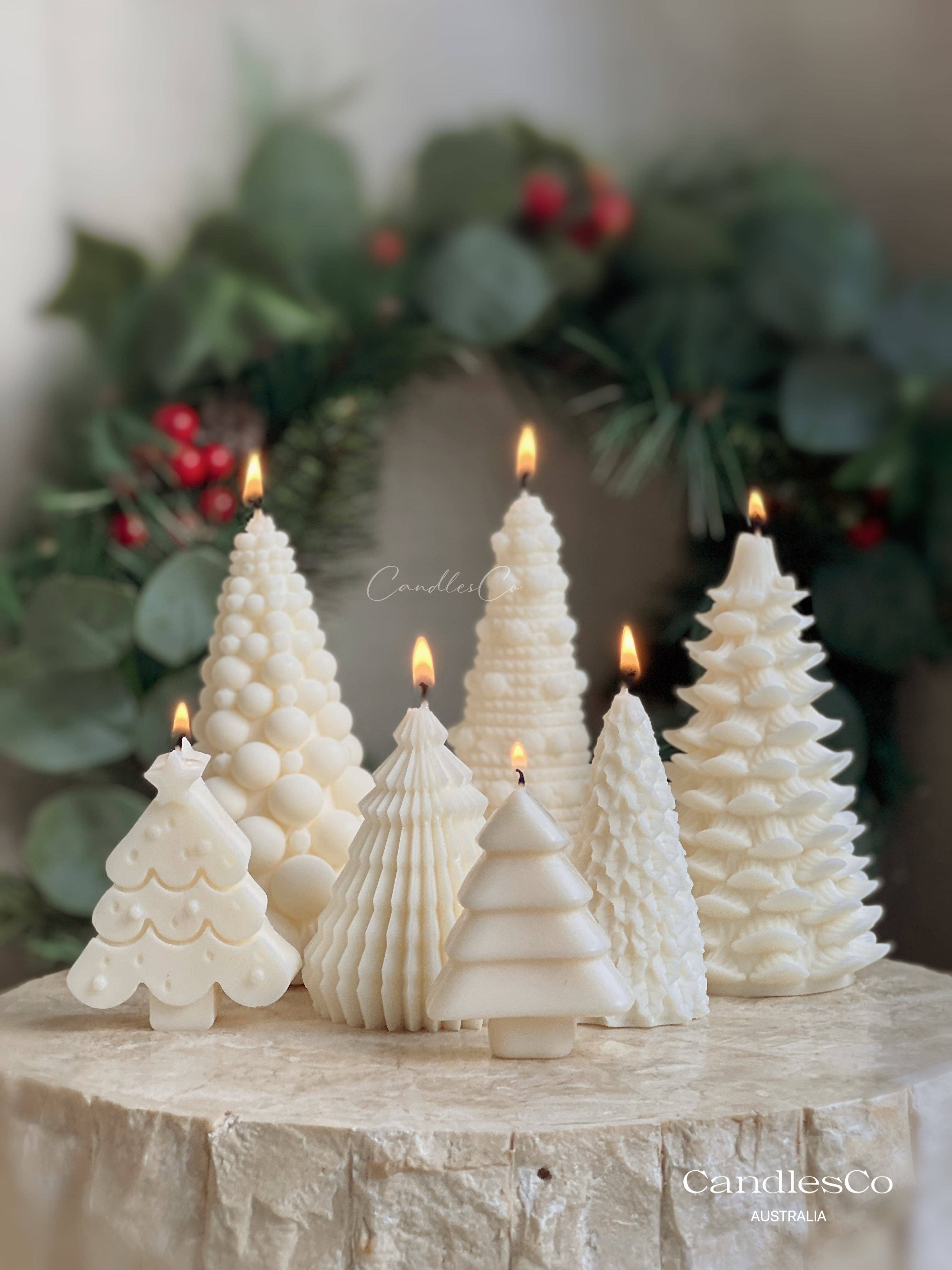 White Unscented Hand-Poured Soy Wax Christmas tree for wholesale on Faire6