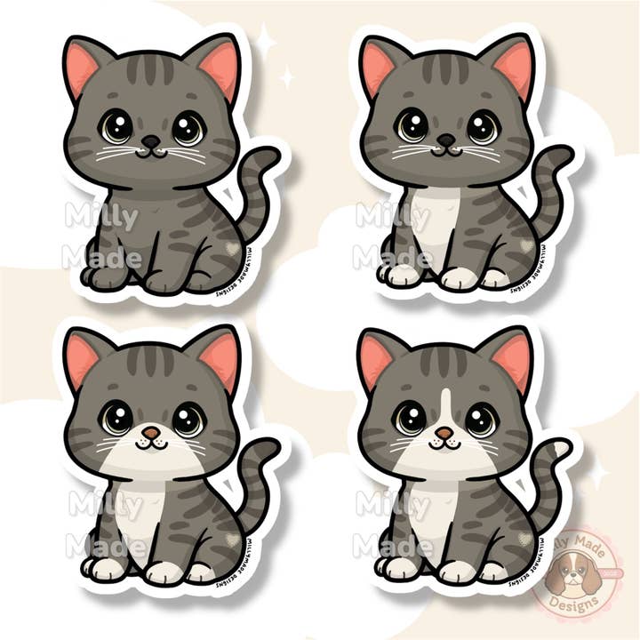 Dark Smoky Gray Shorthaired Tabby Cat Sticker | Cute Cartoon Vinyl Decal | Durable | For Laptops, Journals | Cat Lover Gift for wholesale by Milly Made Designs