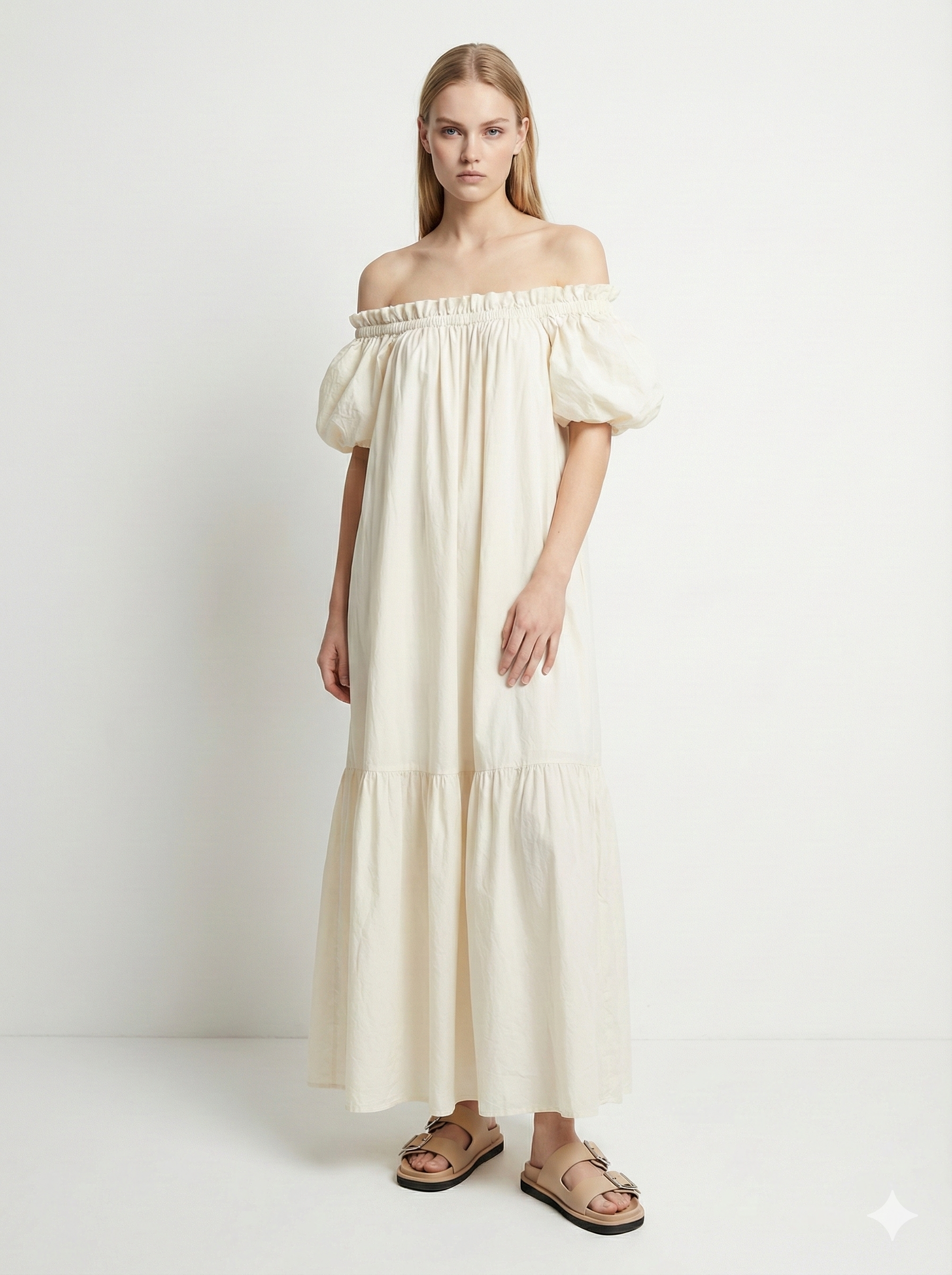 Mimi & Gogo - Wholesale Jurk - Dames - Lange Jurk van Katoenen Voile met Volants @27043_RLDouble5