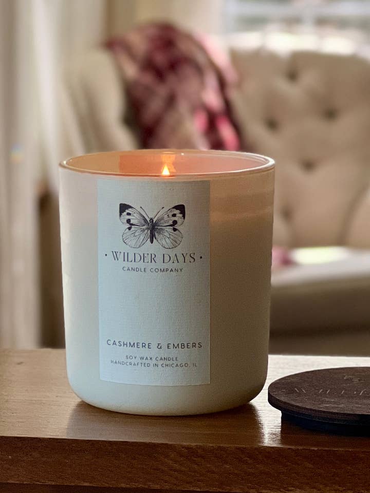 Cashmere & Embers | Wood Wick Soy Candle for wholesale by Wilder Days Candle Company