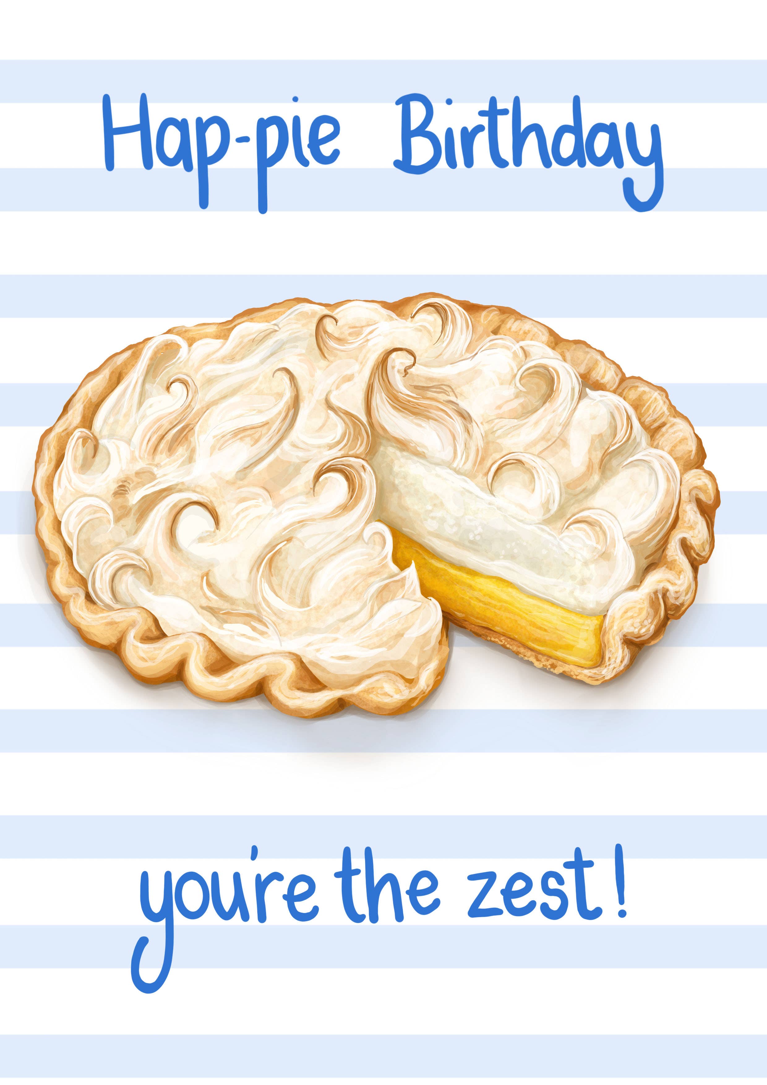 Katie Tinkler illustration - Wholesale Birthday Card - Hap-pie Birthday - Lemon Meringue Pie Food Greeting Card 1