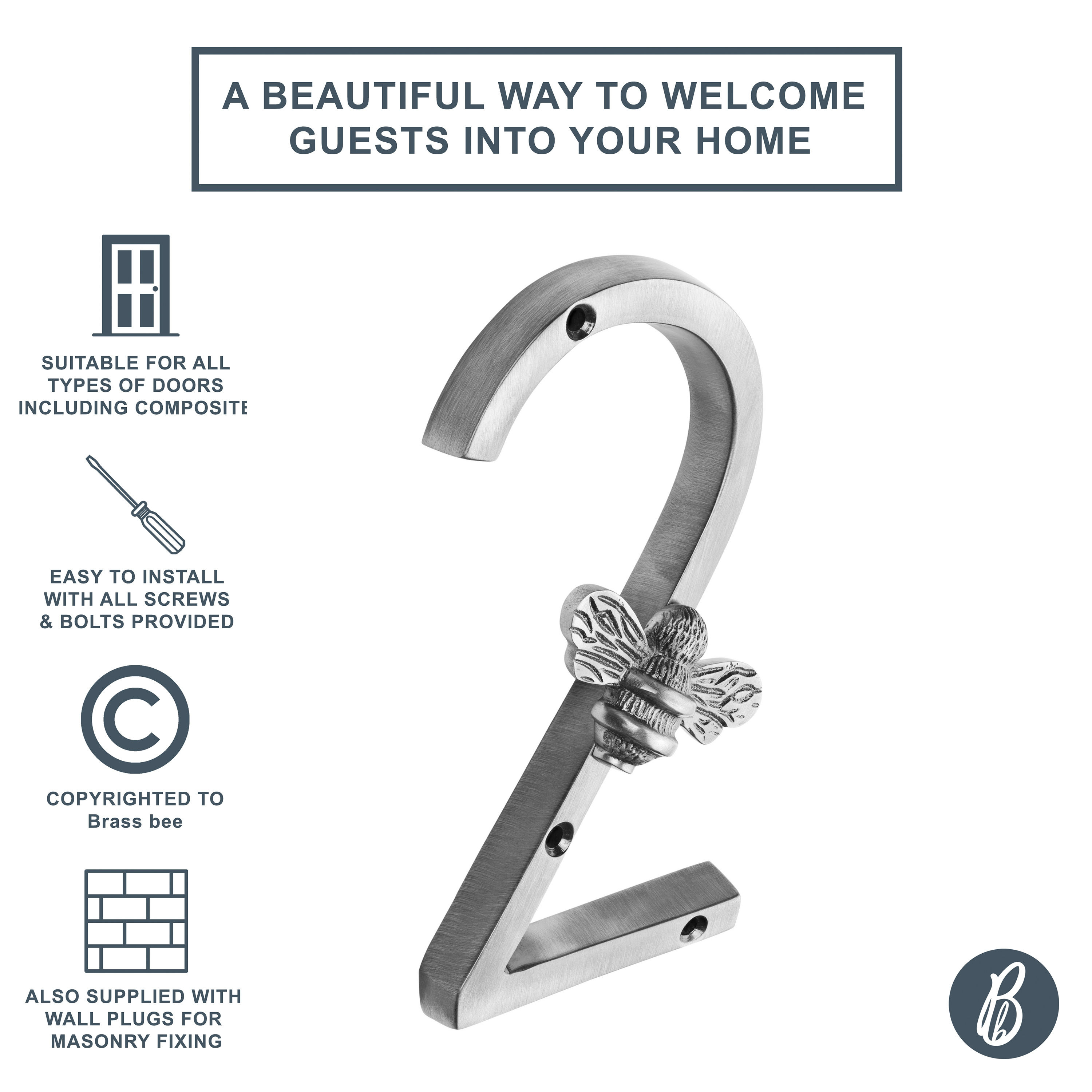 Brass bee - Vendita all'ingrosso Manopola/pomello - Numeri civici Brass bee in ottone finitura peltro con ape, altezza 13 cm5