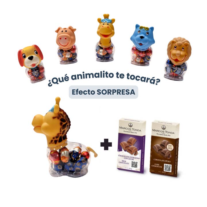 Petit Animal Aléatoire, 2 Tablettes et Œufs en chocolat pour la vente par Chocolates Marcos Tonda