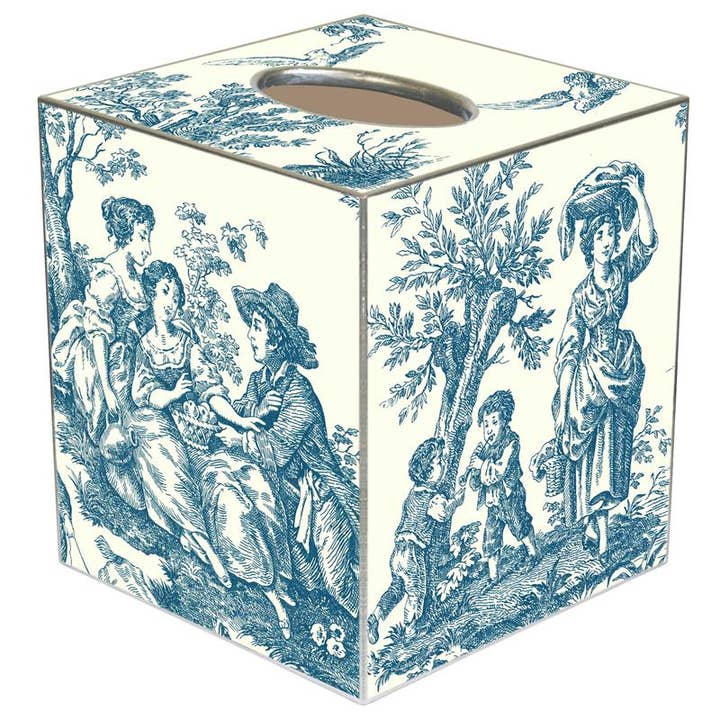Blue Toile Tissue Box Cover for wholesale by Marye-Kelley