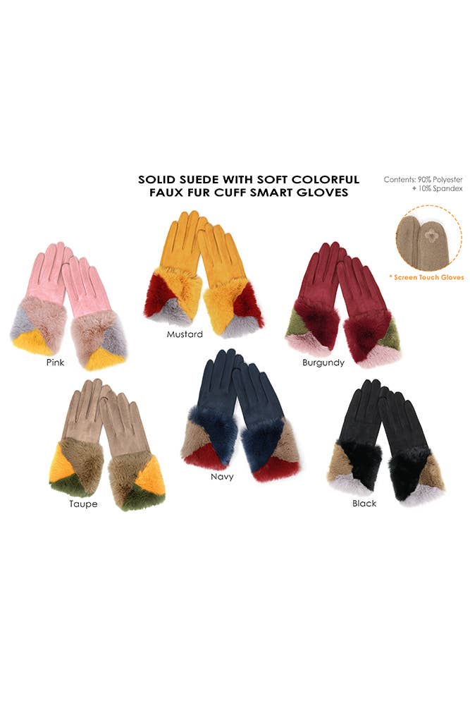 Hana - Wholesale Gloves - Women's - Suede with color faux fur cuff smart gloves7