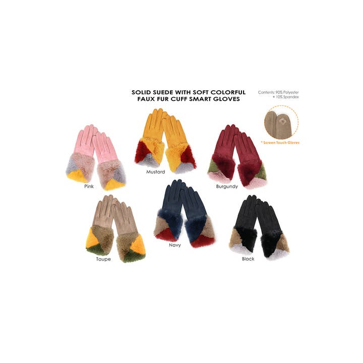 Hana - Wholesale Gloves - Women's - Suede with color faux fur cuff smart gloves7