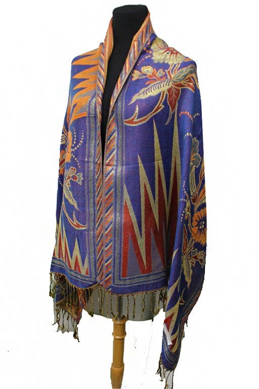 Cap Zone - Wholesale Scarf - Women's - Sharp Geometric Golden Shimmered Floral Pashminas5