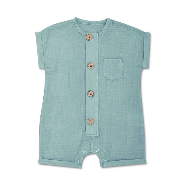 Pelele de manga corta de muselina - Verde azulado para venta al por mayor de Apple Park