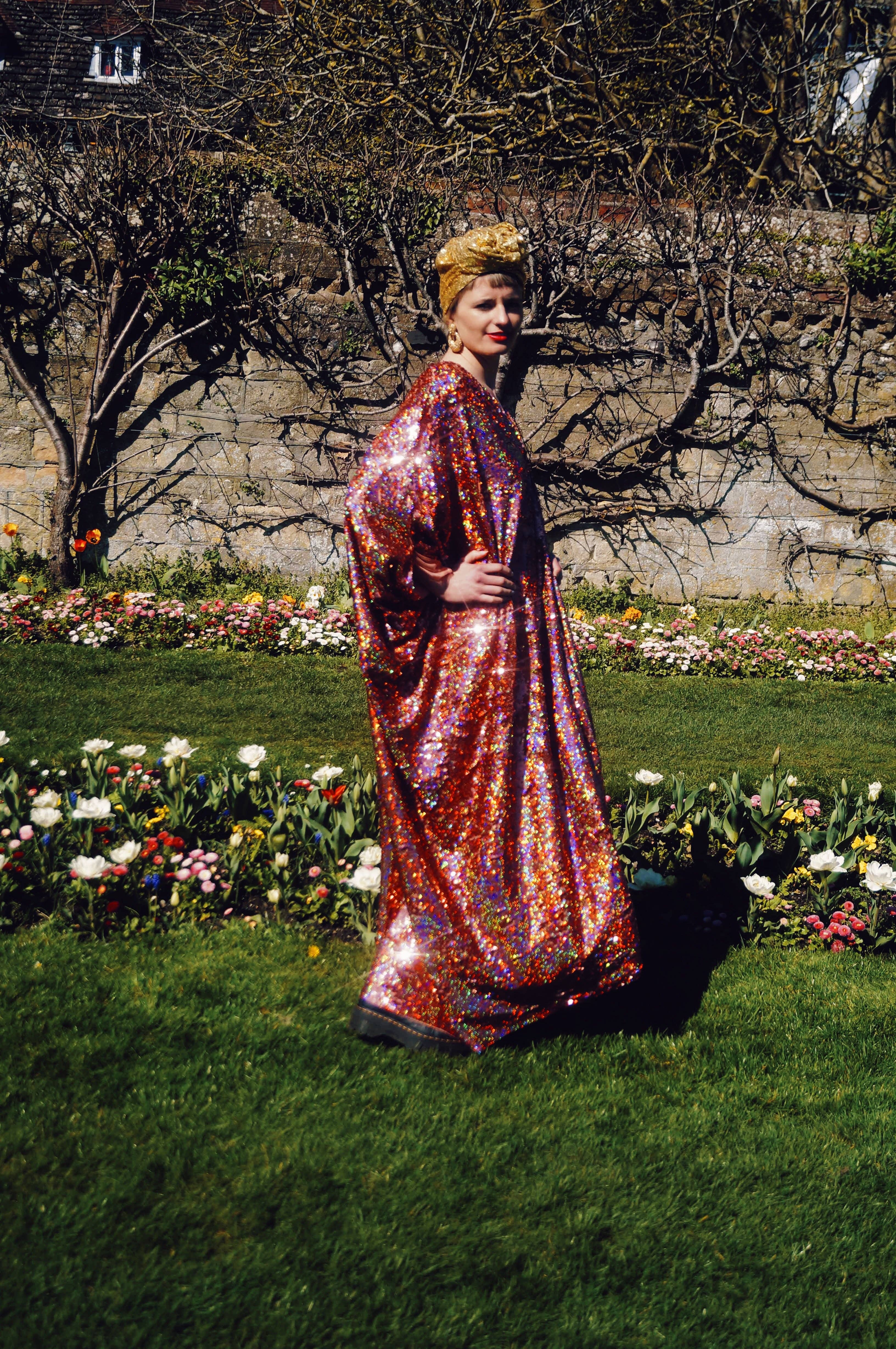 Fumbalinas – wholesale Kaftan – Women's – Rose Gold Holographic Sequin V-neck Kaftan Gown18