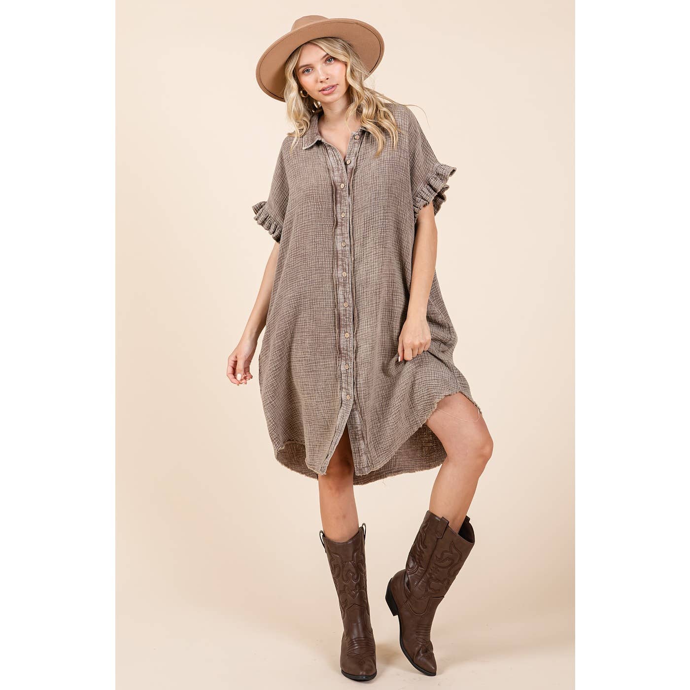 mittoshop – wholesale Dress – Women's – MINERAL WASH COTTON GAUZE MINI SHIRT DRESS2