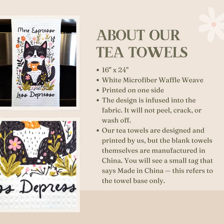 Firefly Paper Studio, LLC - Wholesale Tea Towel - More Espresso Less Depresso Tea Towel3