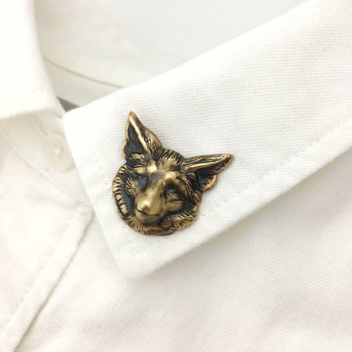 Metal Cloth & Wood – alfinete de lapela por atacado – Pin ou broche de raposa de latão dourado