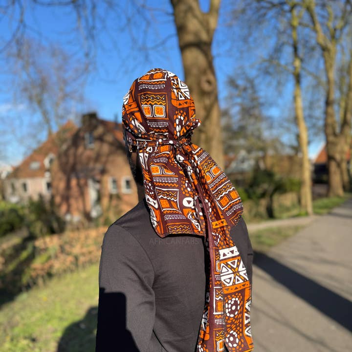 AfricanFabs - Wholesale Bandana - Unisex - Durag / Du-rag / Do-rag / Bandana - Unisex - Brown Patterns Bogolan