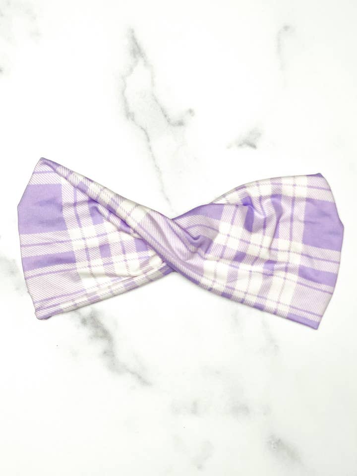 Pastellilla plaid Twist hovedindpakning for engroshandel hos MandaBees Headbands