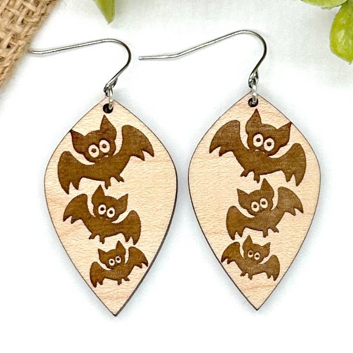 Wide Eyed Bats Maple Wood Drops for wholesale by Holly and Liz