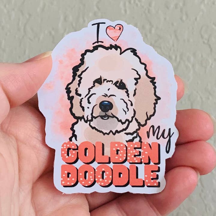 Love My Golden Doodle- Dog Stickers/Magnet for wholesale by Oily Graphic Creations