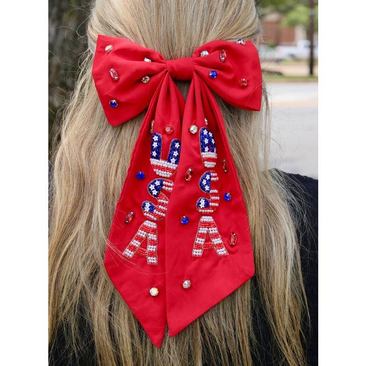 Caroline Hill - Vente Nœud pour cheveux – femme - Nœud à cheveux perlé USA ROUGE1