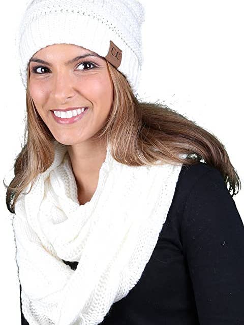 Beanie/Infinity Scarf Bundle (Ivory) for wholesale by Funky Junque