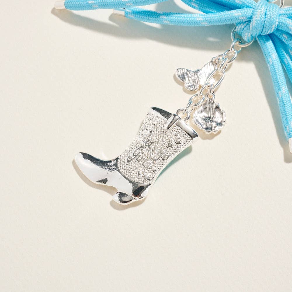 Silver Turquoise Western Rodeo Cowgirl Boot Keychain Bag Charm for wholesale on Faire2