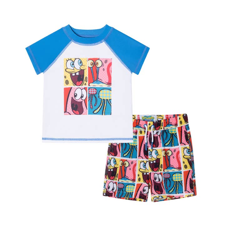 White SpongeBob SquarePants™ x Andy & Evan® | Infant (9-24M) Pop Art Rash Guard Set for wholesale on Faire