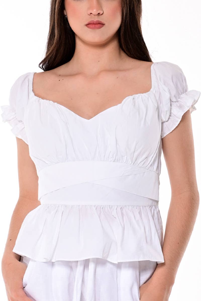 Ladies Sweet Heart Neck Top White by AZUCAR  for wholesale on Faire0