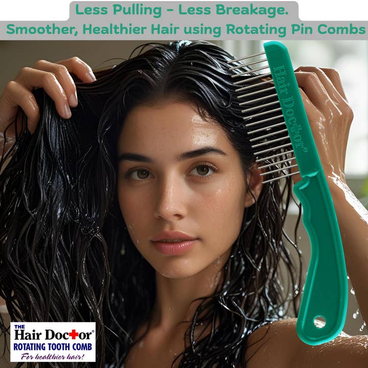 Extra-Long and Wide Rotating Tooth Comb reduces hair damage for wholesale by Original Hair Doctor