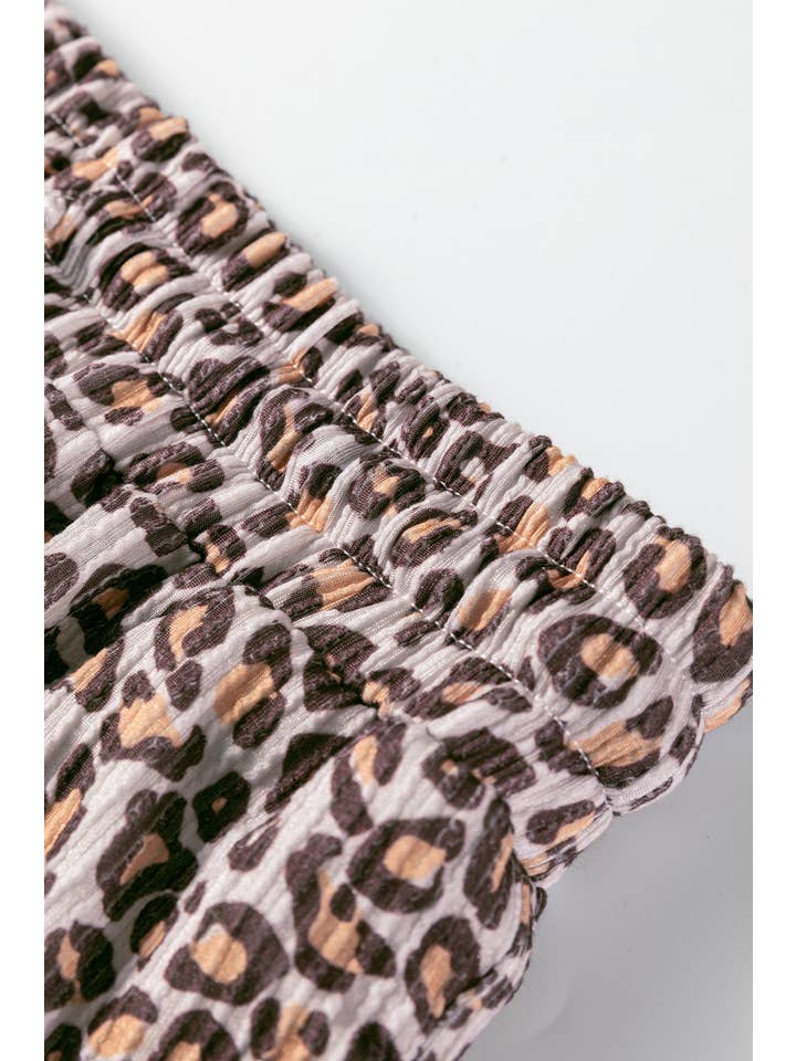 Brown Leopard Ribbed Long Sleeve Top and Shorts 2pcs Outfit (S-XL) for wholesale on Faire5