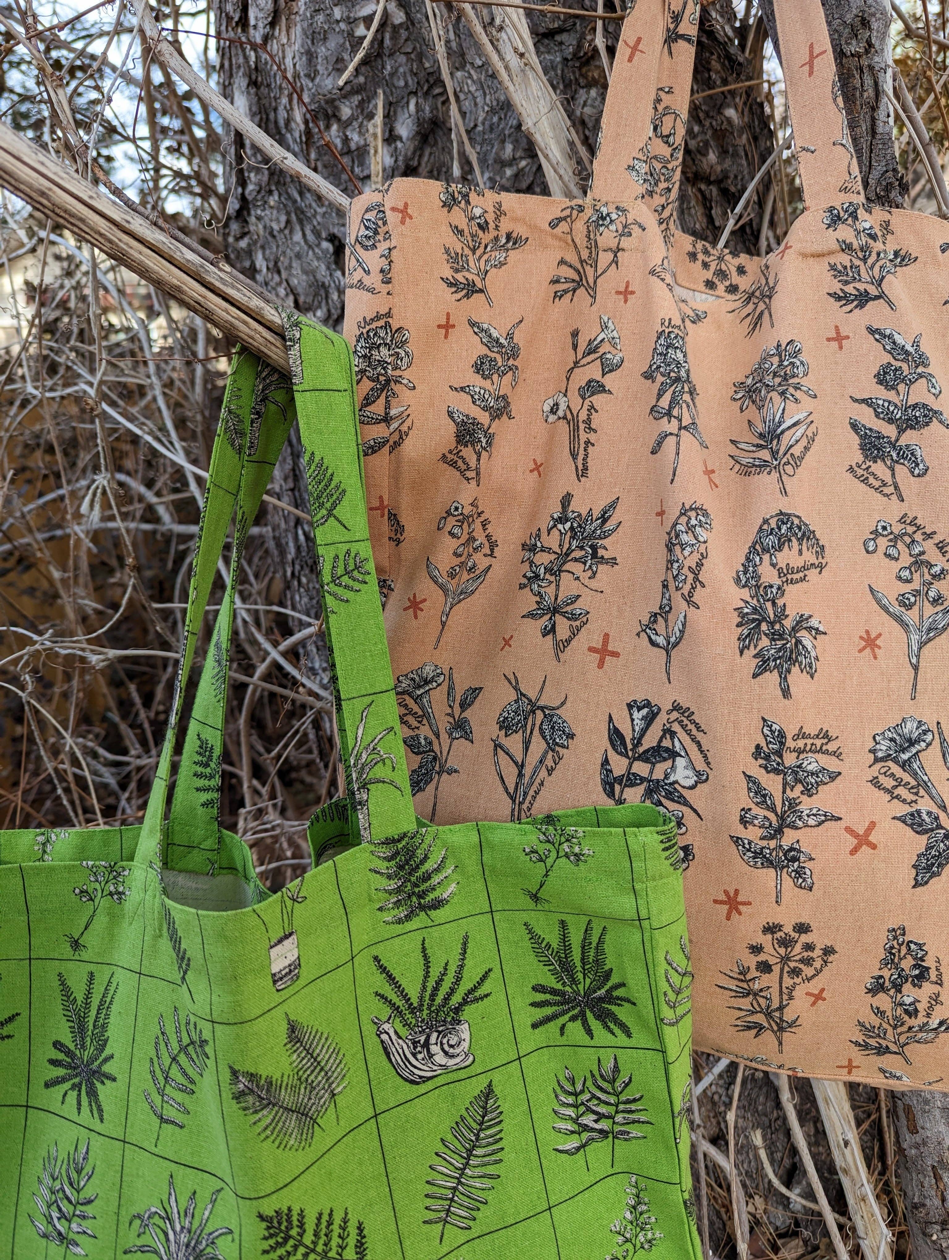 ilikesara | art + goods - Venta al por mayor Bolsa de asa- Mujer - bolso tote | flores fatales - bolso tote de lona serigrafiado con flor venenosa rosa2