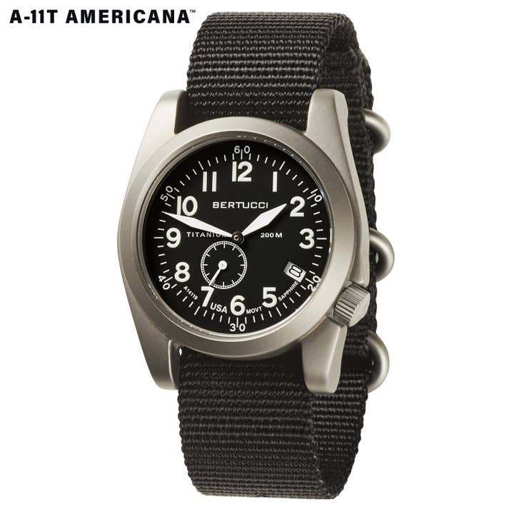 #13333 A-11T Americana - Sort urskive m/ sort nylonrem for engroshandel hos Bertucci