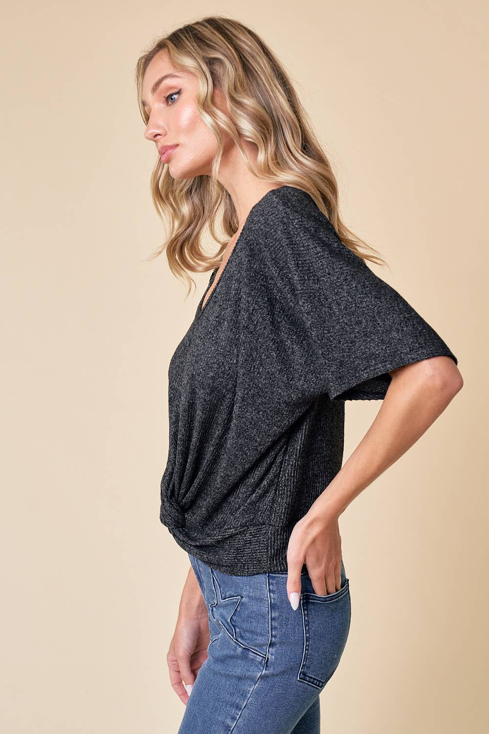 Saints & Hearts - Wholesale Knit Top - Women's - ST3833A BLACK CASUAL LIGHT TWISTED FRONT TOP5