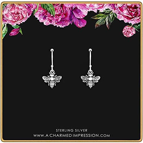 Little Silver Bee Örhängen • Sterling Silver Bee Charm Örhängen • Honey Bee Bumblebee • Handgjorda smycken • Gåvor till kvinnor • Gåvor till tonårsflickor för wholesale av A Charmed Impression