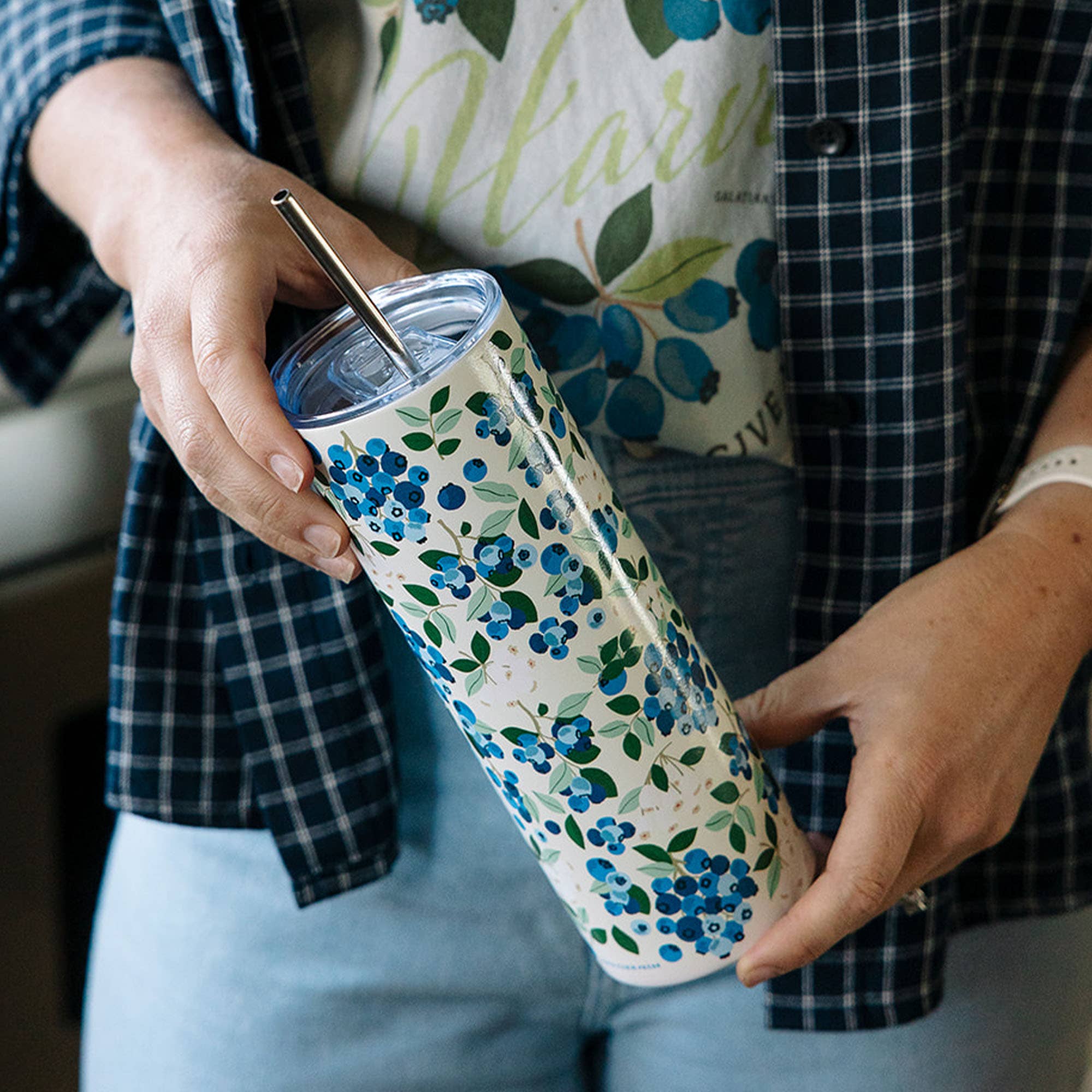 Paper Farm Press - Wholesale Insulated Mug/Tumbler - Blueberry Field 20oz Stainless Steel Skinny Tumbler1