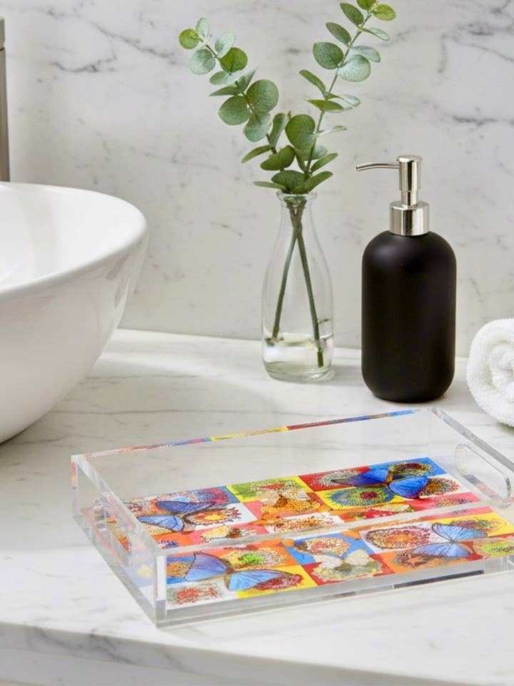 Irisierendes Schmetterlings-Acryltablett – Stellar Unity für den Großhandel von David Stesner ArtHouse