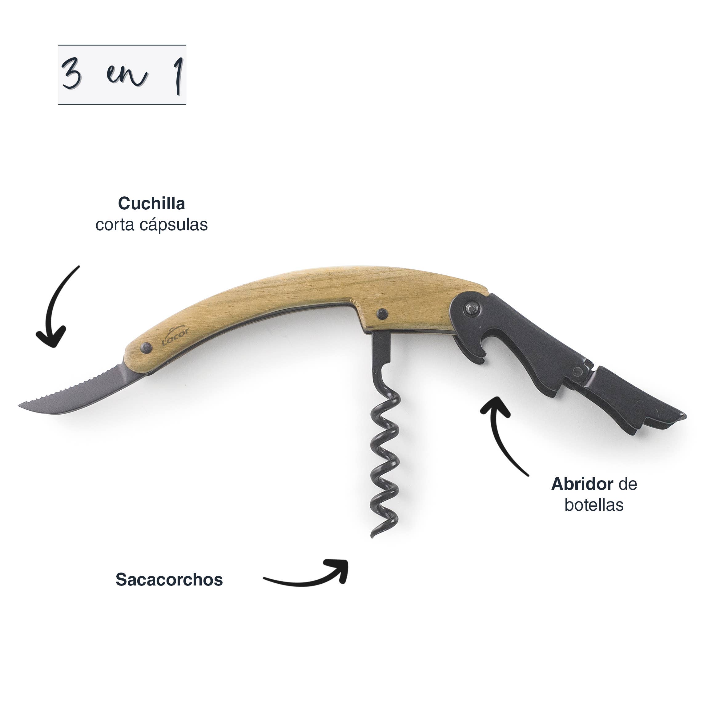 LACOR MENAJE PROFESIONAL S.L. - Wholesale Bottle/Wine Opener - Double Lever Wood Corkscrew2