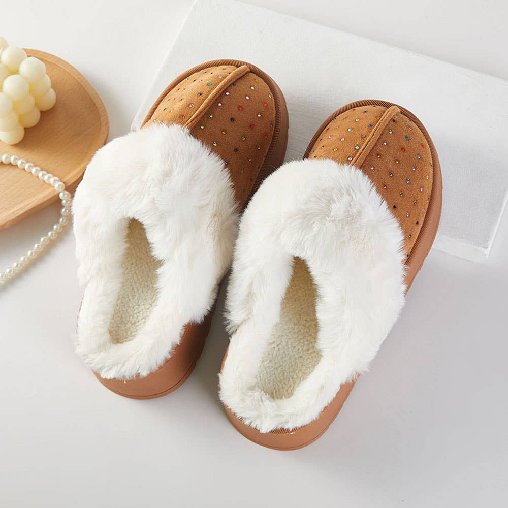 Sensibling Corp. – wholesale Slippers – Women's – 6Pairs - Rhinestone Embellished Fuzzy Plush Home Indoor Floor Slippers5