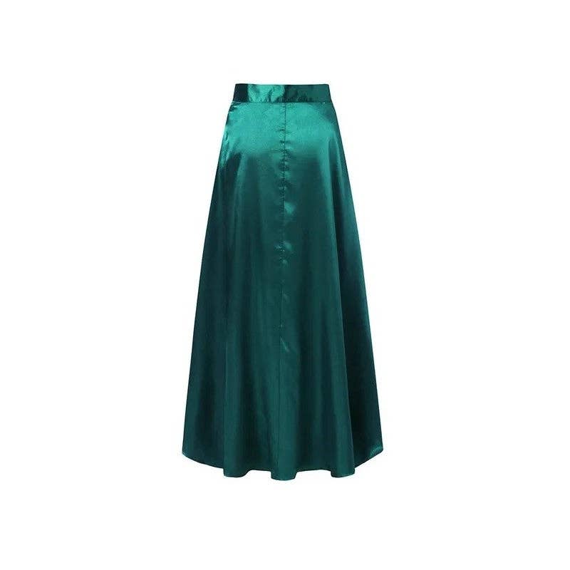 Sheer Trend - Wholesale Skirt - Women's - Satin High Waist A Line Midi Skirt2