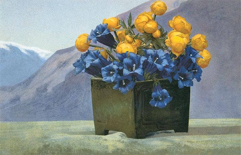 Found Image Press - Wholesale Stationery/Notecard Set - Greeting Card FC-196 Yellow Ranunculus and Bluebells0