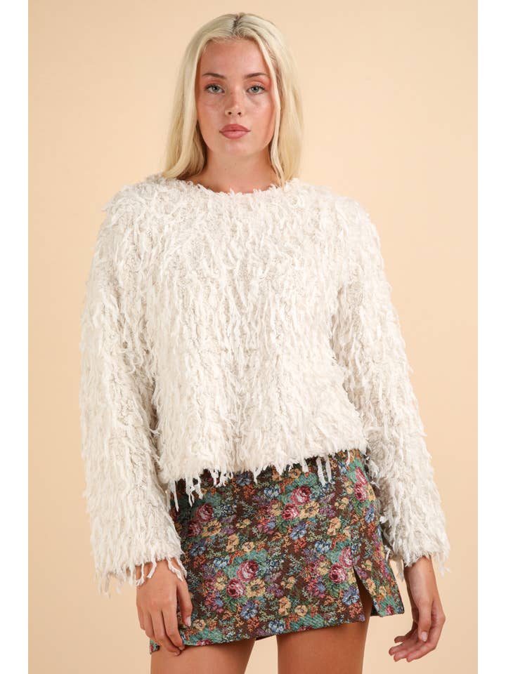 VERY J - Wholesale Knit Top - Women's - NT11714-Holiday Fur Knit Top with Back Velvet Ribbon