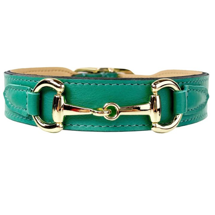 Belmont Dog Collar in Kelly Green & Gold for wholesale by Hartman & Rose