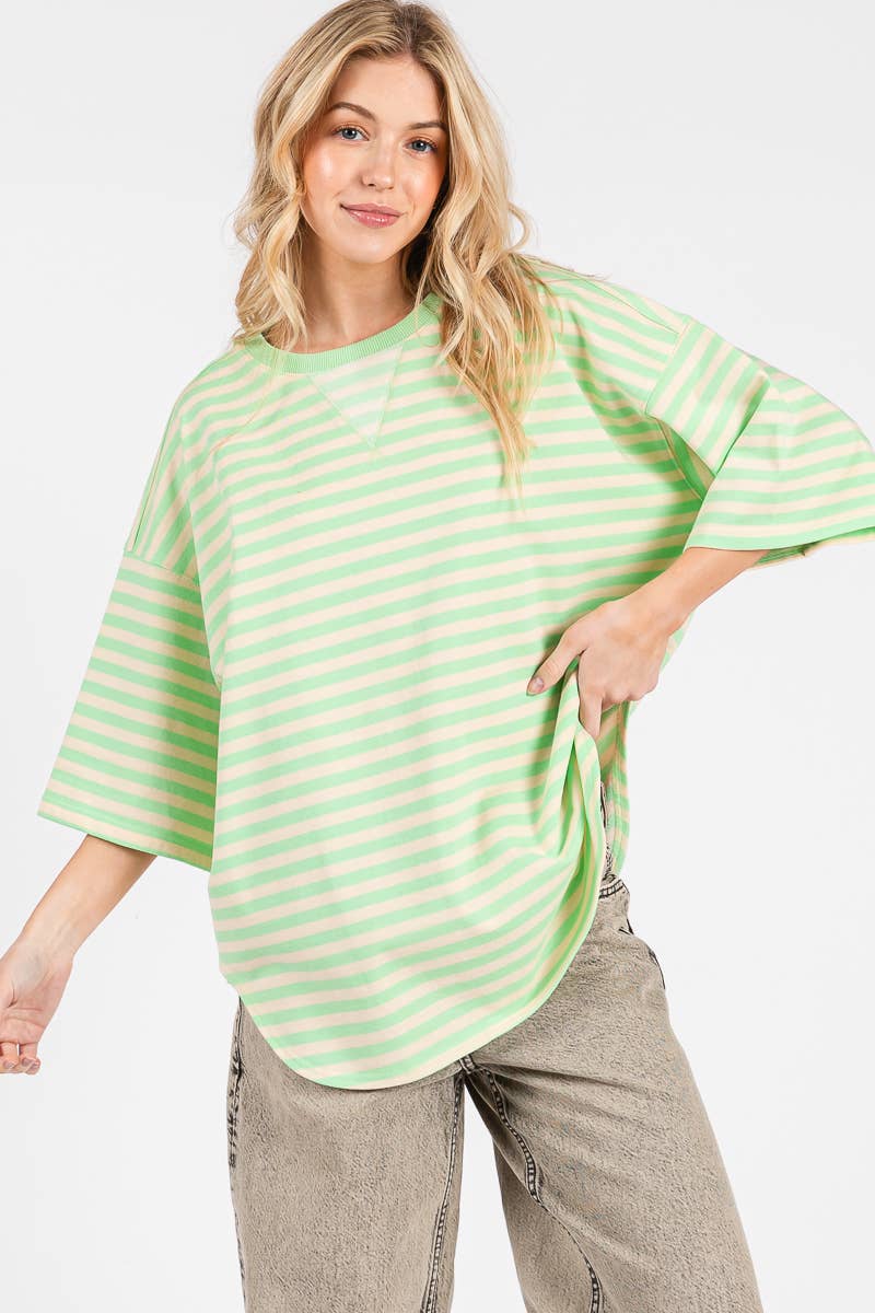 Sewn and Seen - Wholesale Tunic - Women's - STRIPED OVERSIZED SHORT SLEEVE TOP 33