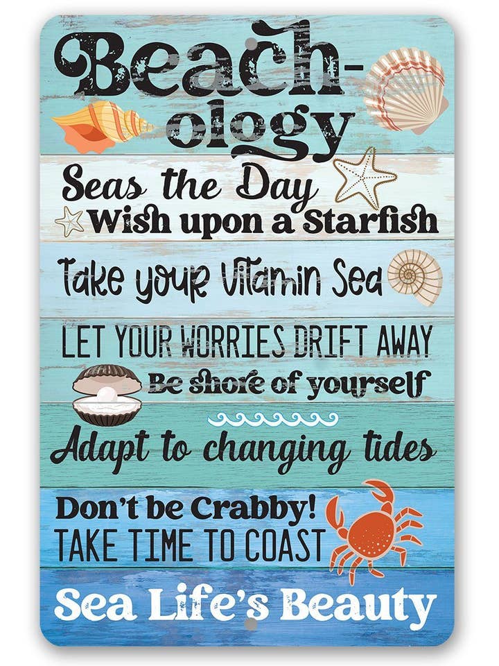 Beach Sign | Beachology Sea Life's Beauty for wholesale by Lone Star Art Metal Signs